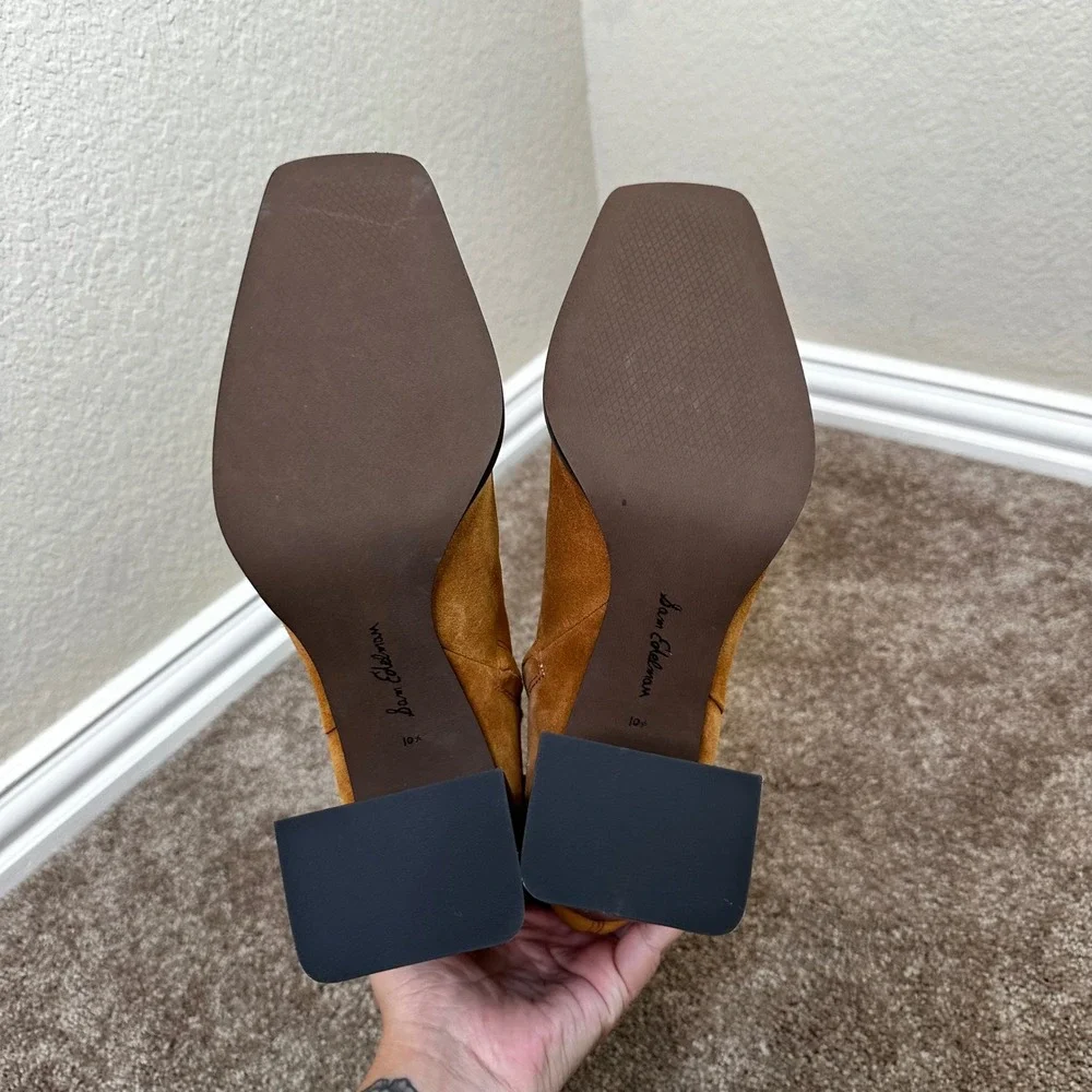 Sam Edelman Cognac Suede Square Toe Block Heel Ankle Boots Womens 10.5 M Western
